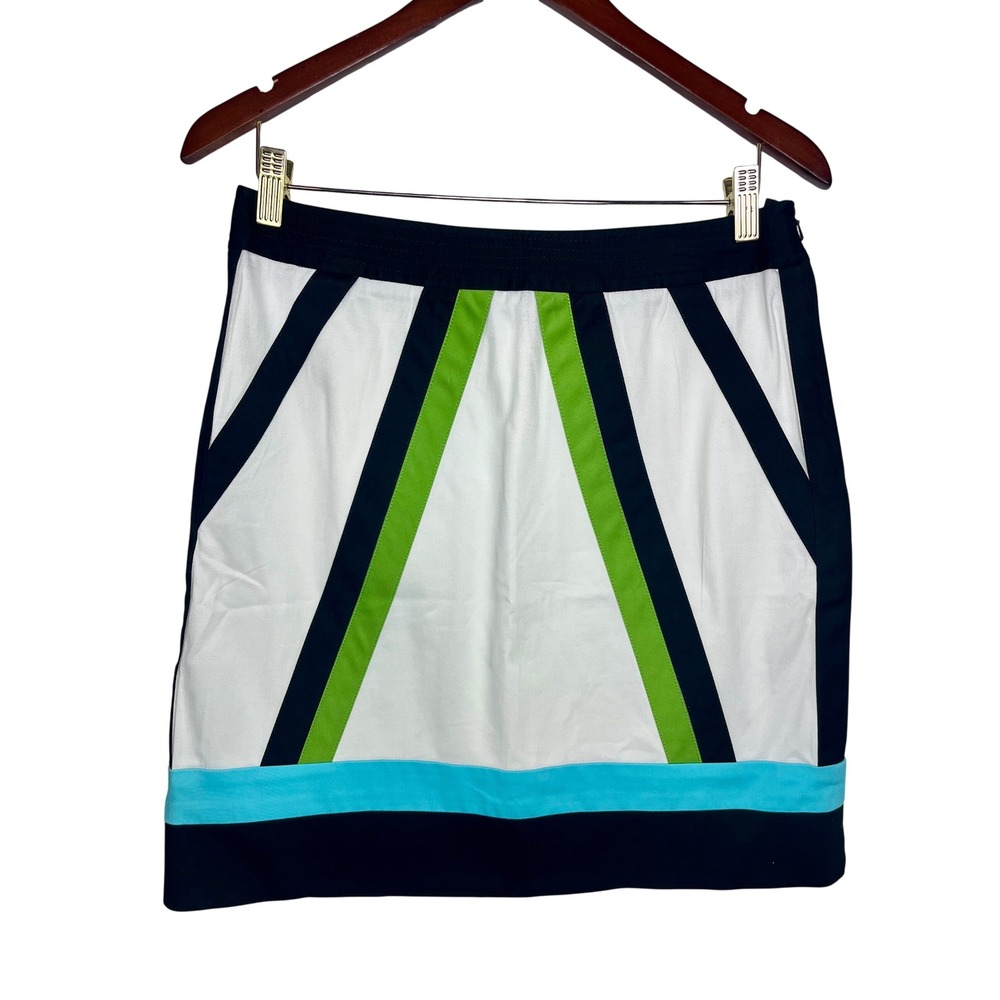 Etcetera Skirt Womens 10 White Colorblock Geometric Mini Side Zip Pockets